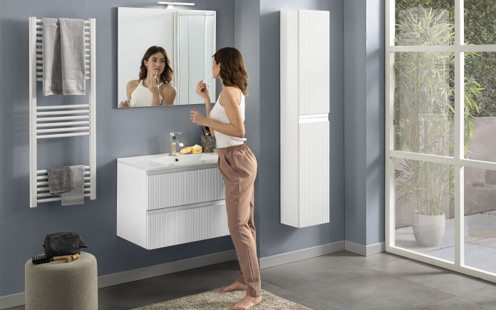 Otagir - Meuble salle de bain composable 2 paniers avec miroir biseauté et led
