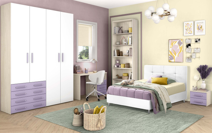 Gnirps - Fixed children's bedroom 4 hinged doors 4 drawers with desk with right drawer unit without bed