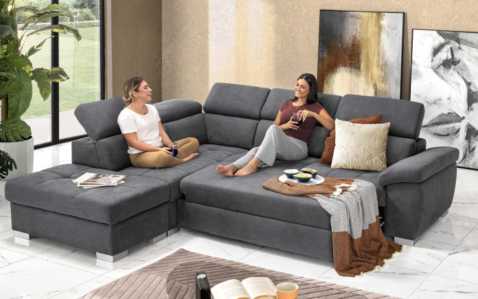 Alovun - Canapé-lit d'angle avec pouf coffre gauche - mécanisme extractible - Immagine 1