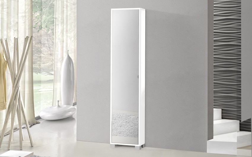 Quadrante: Scarpiera 1 anta specchio, bianco lucido Misure: 43x18x190 cm