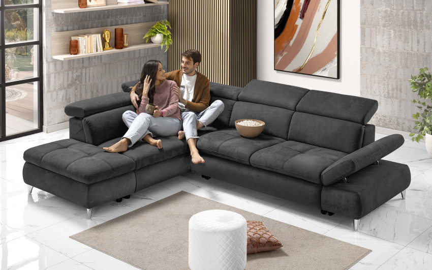 Divano letto angolare con pouf contenitore sinistro tessuto loto
