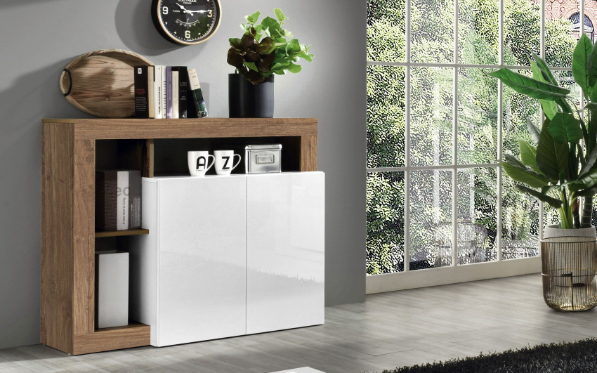 Web Convenienza Madia Nice Bianco/Cemento | Made In Italy | 130 Cm Laccato Lucido