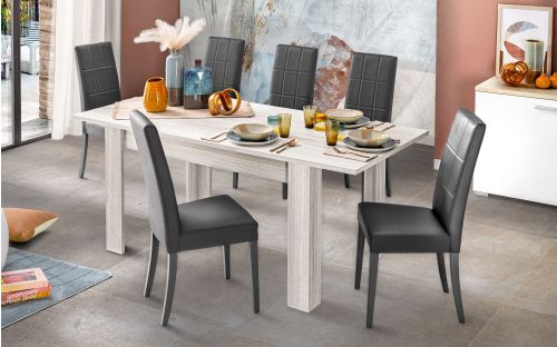 en.casa] Tavolo da pranzo antico con 6 sedie grigio chiaro similpelle  imbottite 140x90 sala da pranzo set