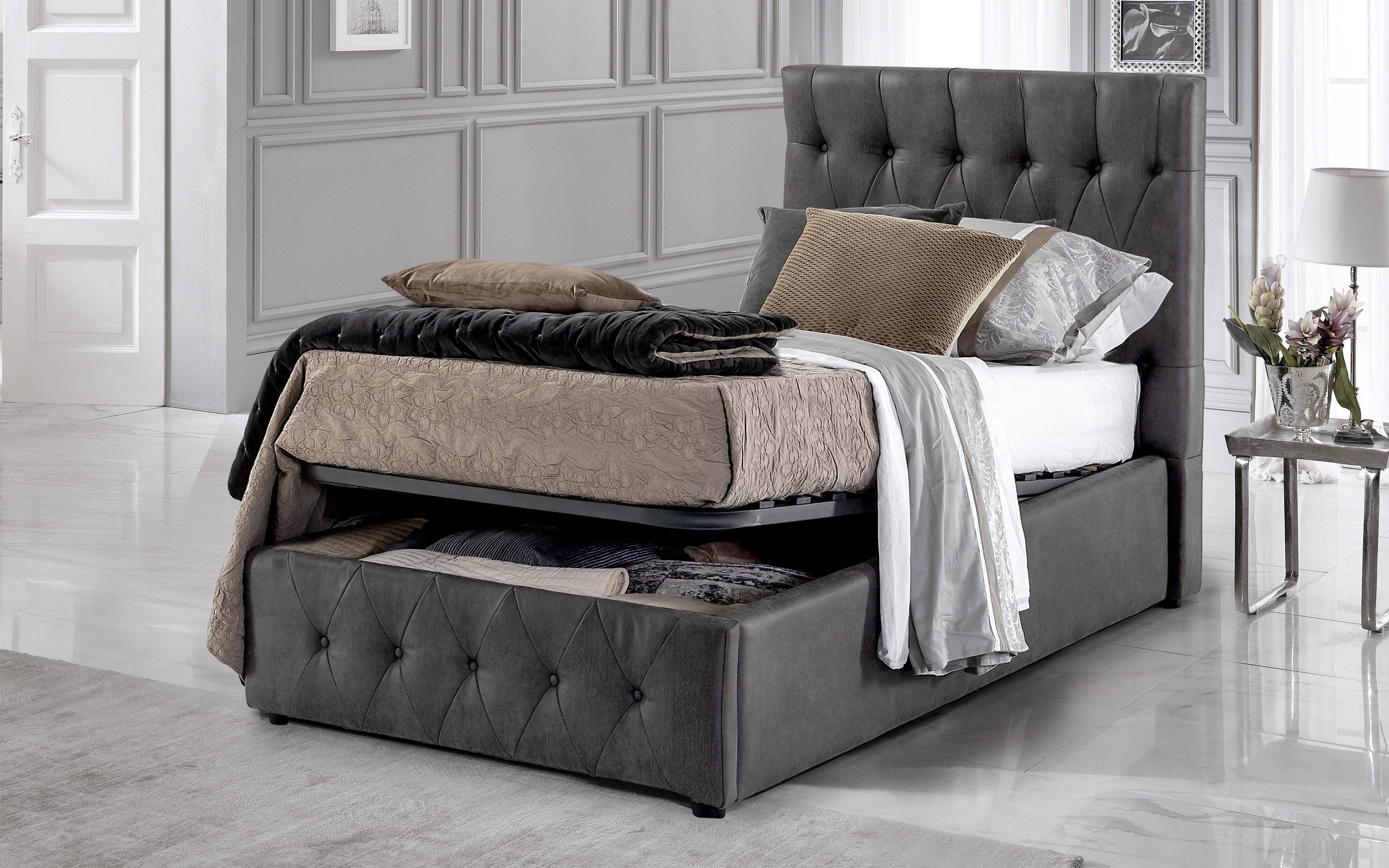 Divano Letto Angolare Con Ottomano In Tessuto Grigio Scuro Sinistro Aberdeen 86386283
