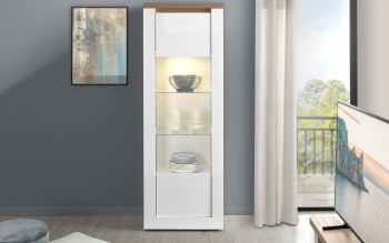 Vetrina Highboard TABER In Rovere Massello, 3 Ante In Legno E 1 Porta In Vetro, 108x140x40 Cm - 2