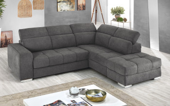 Divano letto angolare con penisola sofà reclinabile HWC-L16 molle nosag tessuto grigio scuro